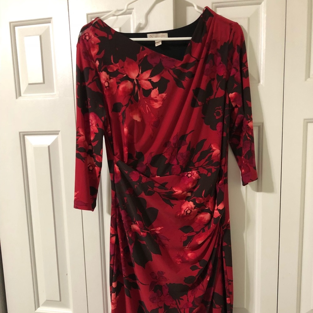 Draped red floral dress - like brand new.